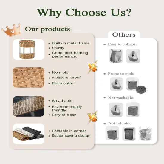 Laundry Hamper Round 19.0 Gal (72 L) Handwoven Rattan Laundry Basket, Large Wicker Laundry Hamper with Removable Laundry Bag Handles 2 Mesh Bags for Bathroom Living Room Natural {4}