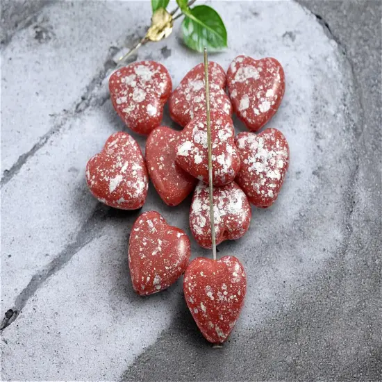 *10* 14mm Silver Splattered Red Opal Heart Beads {2}
