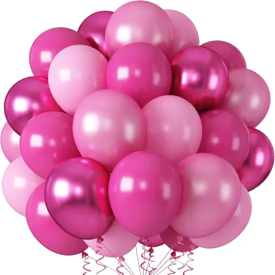 55 PCS 12 Inch Hot Pink Metallic Balloon Set (Pink) {1}
