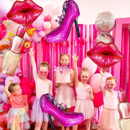 Lip balloon lipstick foil Lady high heels decoration (Hot Pink) {3}
