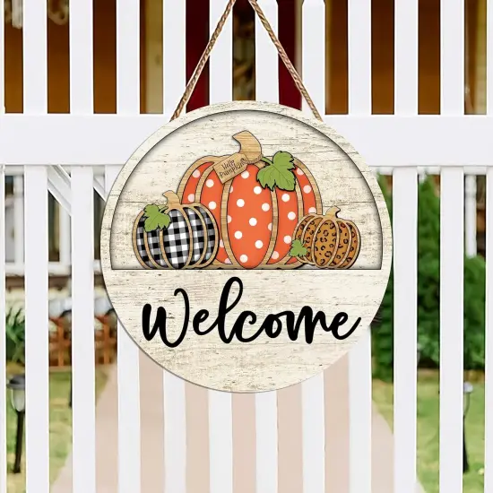 Welcome Door Sign Thanksgiving Day Pumpkin Wreath(light yellow) {2}
