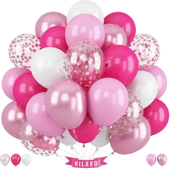 Pink Balloons Set 12 Inch Hot Pink and White Balloons (Pink White) {1}