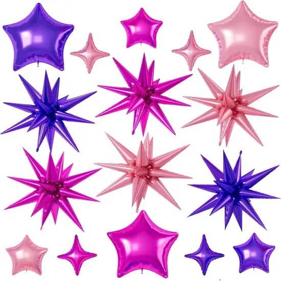 16 Pcs Hot Pink Purple Star Balloons(Hot Pink Purple) {1}