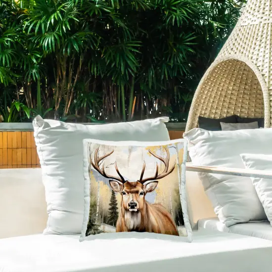 Stupell Industries Mountain Walk Elk Portrait Outdoor Pillow, 18 x 7 x 18 {2}