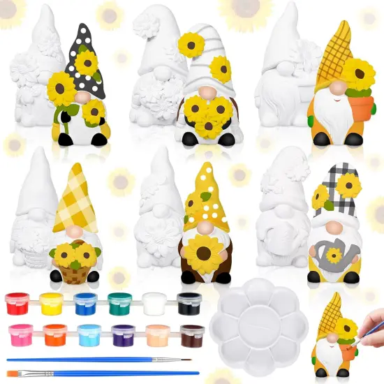 6 Sets Sunflower Gnome Ceramics to Paint Ready to Paint Your Own Ceramic Gnome Statues DIY {1}