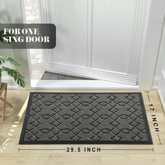 Front Door Mat Outside Entrance, All-Weather All-Season Welcome Doormat Outdoor Indoor, Natural Rubber, Stain and Fade Resistant, Low Profile, Easy Clean Patio Porch Mat, 29.5x17, Gray {2}