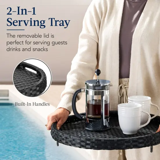 Best Choice Products Round Wicker Ottoman, Multipurpose Furniture w/ Removable Cushion, Steel Frame Black/Teal {5}