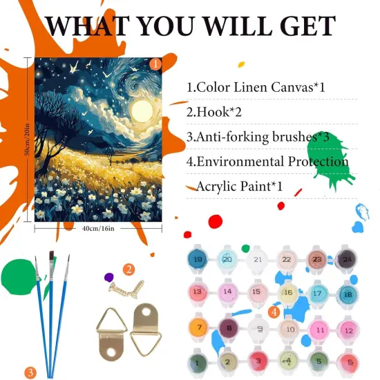 Paint by Numbers Kit for Adults Beginner, Abstract Starry Sky Flowers Adult Paint by Number Kits on Canvas without Frame, Moon Landscape Acrylic Oil Paint by Numbers for Home Decor Gift 16&rdquo; W x 20&rdquo;L {4}