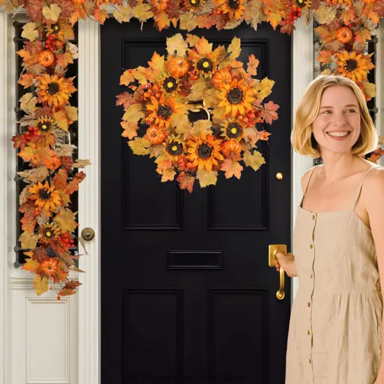 60 Inch Fall Garland (5 Ft) with Sunflowers and Pumpkins {3}