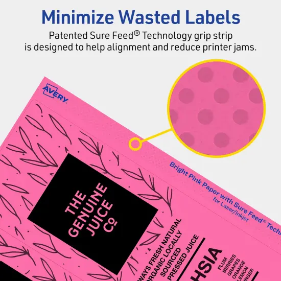 Avery Bright Pink Paper Labels, 3-1/4" x 8-3/8" Rectangle {4}