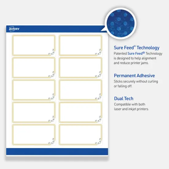 Avery Printable Rectangle Labels, Gold Double Border with Florals, 2" x 4", Matte White Rectangle Labels, Permanent, Laser/Inkjet, 100ct, Great for Product Labels {3}