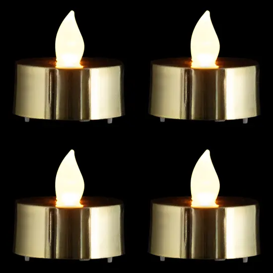 Northlight LED Lighted Flameless Flickering Tea Light Candles - Metallic Gold - Set of 4 {4}