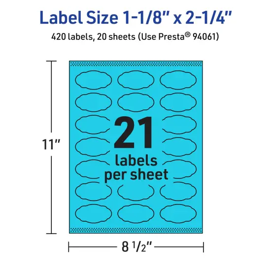 Avery Bright Blue Paper Labels, 1-1/8" x 2-1/4" Oval Scalloped {5}