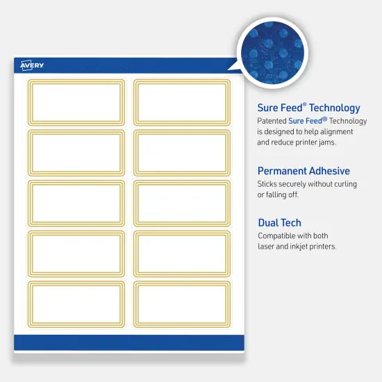 Avery Printable Rectangle Labels, Gold Multi-Lined Border, 2" x 4", Matte White Rectangle Labels, Permanent, Laser/Inkjet, 100ct, Great for Product Labels {3}