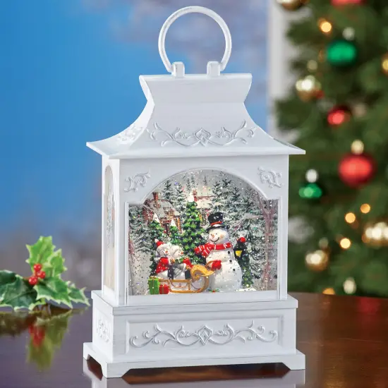 Collections Etc Hand-Painted Lighted Musical Snowman Snow Globe Lantern {1}