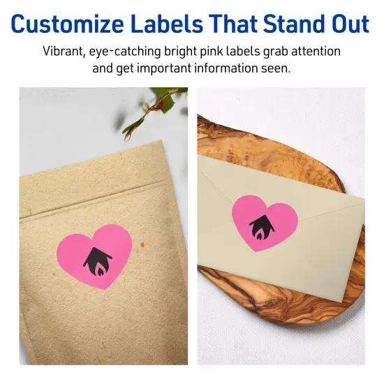 Avery Bright Pink Paper Labels, 2-9/32" x 1-27/32" Heart {3}