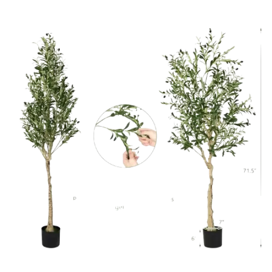 2-Pack Large Artificial Olive Tree w/ 1296 Olive Leaves & 72 Olive Fruits Green {1}