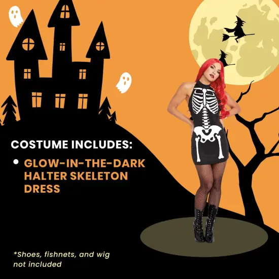 Glow-In-The-Dark Skeleton Women's Costume Dress {6}