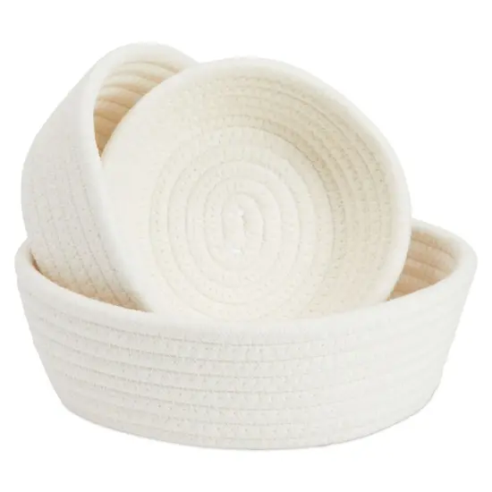 Juvale 3-Pack Small Round Cotton Rope Woven Storage Baskets - Nesting Bins for Organizing Home and Montessori Toys (White, 3 Sizes) {1}