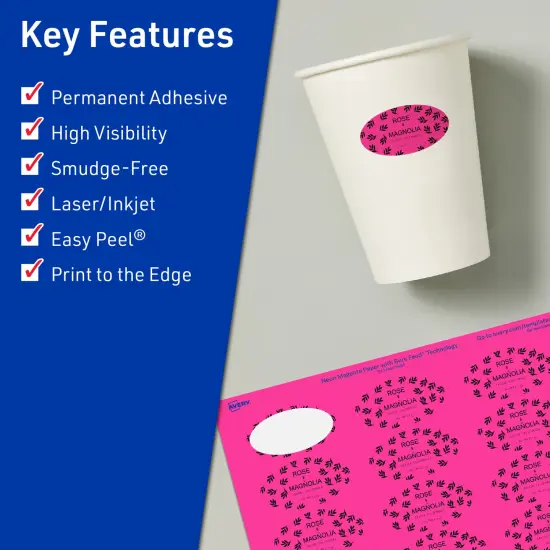 Avery Neon Magenta Paper Labels, 1" x 2" Oval {2}