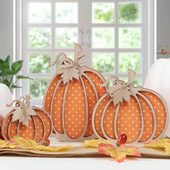 Fall Decor-Wooden Autumn Pumpkin Fall Decorations for Home Shelf Mantel Table Decor Pumpkins of Three Sizes Fall Season {1}