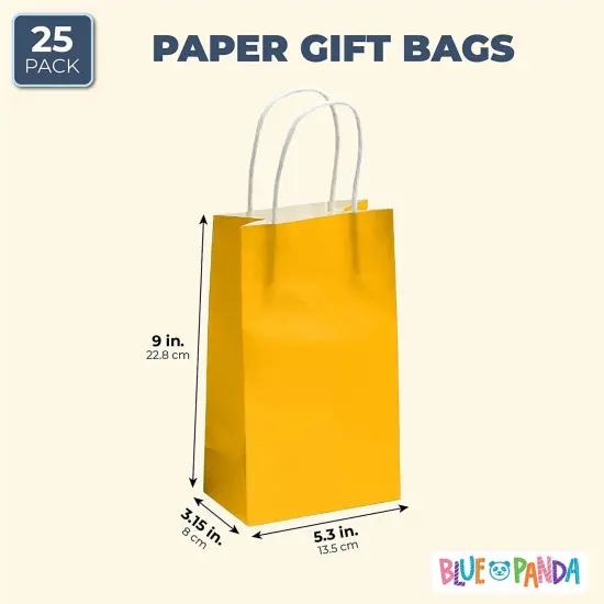 25 Pack Yellow Paper Gift Bags with Handles for Birthday Party Favors (5x3x9 Inches) {3}
