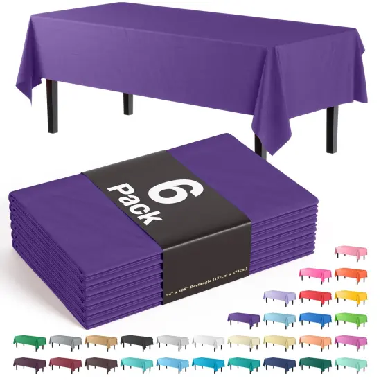 Exquisite 6-Pack Premium Plastic Tablecloth 54in. x 108in. Rectangle Plastic Table Cover Purple {1}