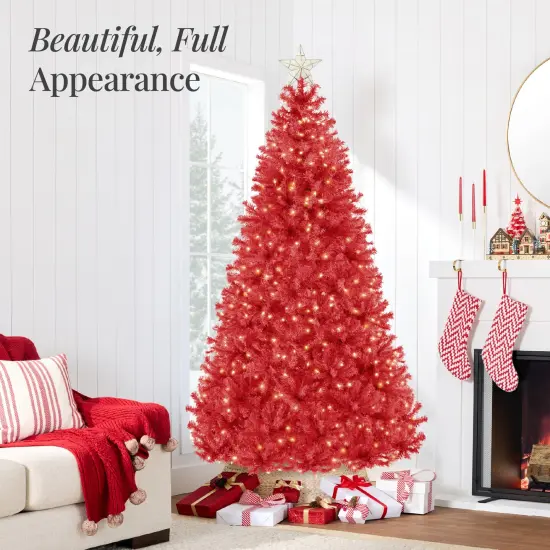 Best Choice Products Pre-Lit Red Christmas Tree, Artificial Full Holiday Decoration w/ Incandescent Lights {3}