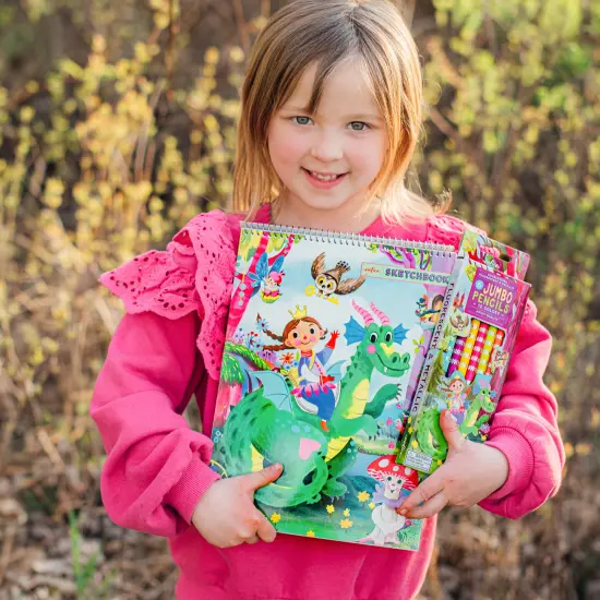 eeBoo: Jumbo Double-Sided Colored Pencils &ndash; Fairytale Dragon - 6pc, 12 Metallic & Fluorescent Colors, Sharpener, Chunky Foil Barrel, Kids Art Supplies {6}