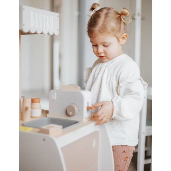 Label Label: Wooden Toaster Play Set - Tan - Kitchen Appliance Toy, 10 Cooking & Food Accessories, Pop-Up Feature, Dragonfly Design, Kids Ages 3+ {4}