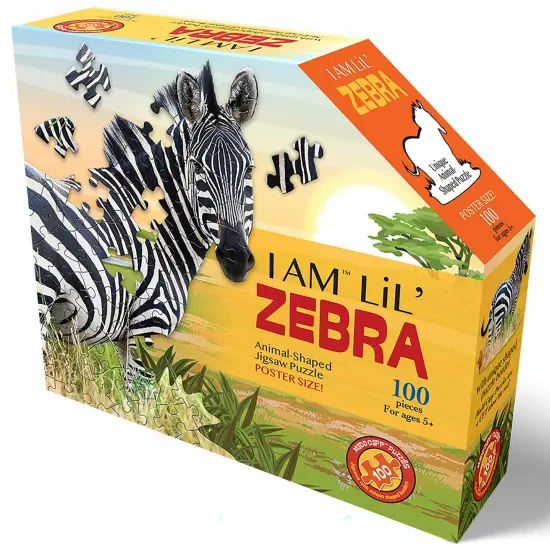 Madd Capp: I Am Lil' Zebra - 100 Piece Puzzle - Kids Animal-Shaped Jigsaw, 32x28" Assembled Size, Poster Reference, Edcuational Fun Fact Booklet {3}