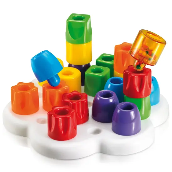 Quercetti: Chunky Peggy - 22pc Peg Blocks Stacking Toy, Shapes Sorting Set, Colorful Building, Rattle Block, Original Daisy Basket, Baby & Toddler 1+ {3}