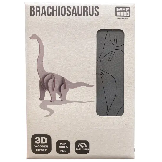 Little & Wood: Woodlet: Medium - Brachiosaurus - Grey, 3D Wooden Kit-Set, Jurassic Dinosaur Puzzle, Easy Assembly Model, Pop Build Fun, Ages 6+ {4}