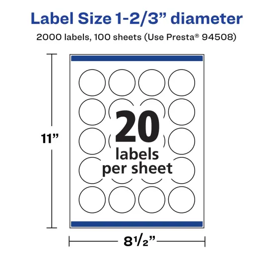 Avery Durable Waterproof Round Labels with Sure Feed, 1-2/3" diameter {5}