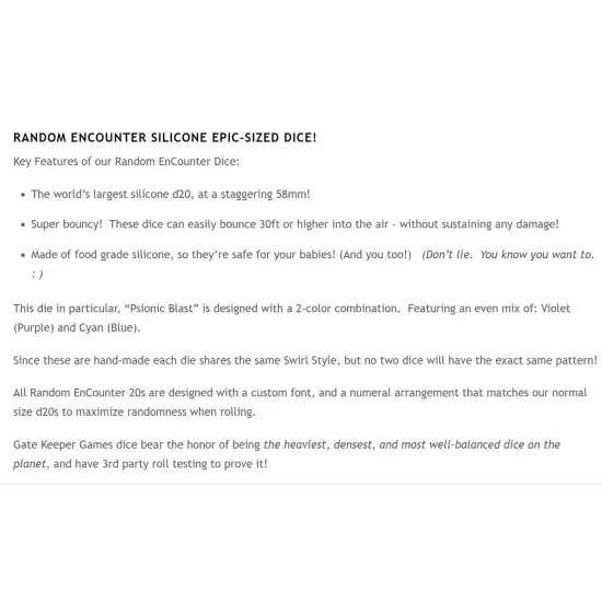 Gate Keeper Games & Dice: Random Encounter - Psionic Blast - Violet Purple & Cyan Blue Swirls, 58mm Silicone D20 Dice, Role Playing Games Accessory {6}