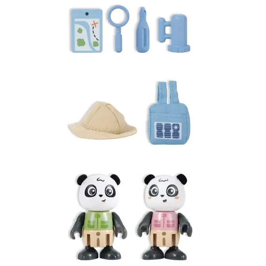 Hape: Sam & Pam Set - 2 Panda Articulated Toy Figurines, Wooden Animal Miniatures W/ Explorer Gear, Nature, Green Planet Explorers, Kids Age 3+ {4}