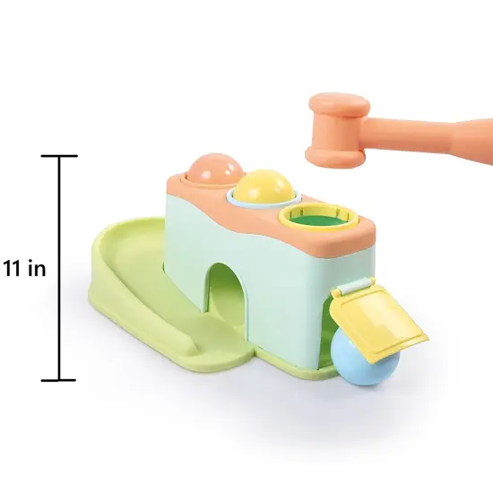 Dolu: Rolling Balls - Pound & Play Toy, Bench w/ Exciting Roll Ramp, Hammer Mallet, 3 Balls, Soft Pastel Colors, Push & Grab, Kids & Toddlers 18mo+ {3}