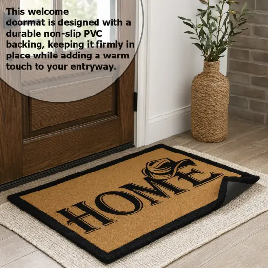 Gardenised Heavy Duty Coco Coir Doormat Non Slip PVC Baking Embossed Welcome Design Natural Coconut Fiber Floor Mat for Front Door Porch Patio Entryway Garage Mudroom & Outdoor Use 18x30" Hatted Home {6}