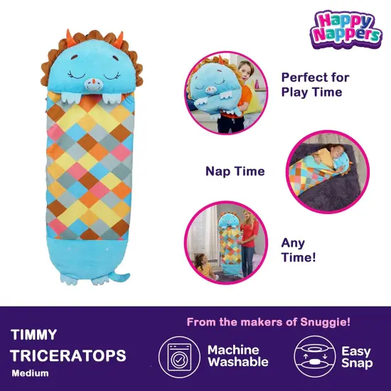 Happy Nappers: Pillow & Sleepy Sack: Medium - Triceratops Timmy - 54 x 20", 2-In-1: Plush Dinosaur Opens Into Sleeping Bag, Soft, Play & Nap, Kids 3+ {4}