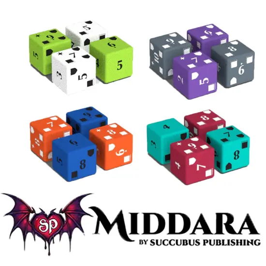 Middara: Act 1 - Extra Dice Pack - 17pc Set, Additional Custom Act 1 Die, Colorful d6 Dice, Etched Designs, RPG Accessories, Base Game Add-On {5}