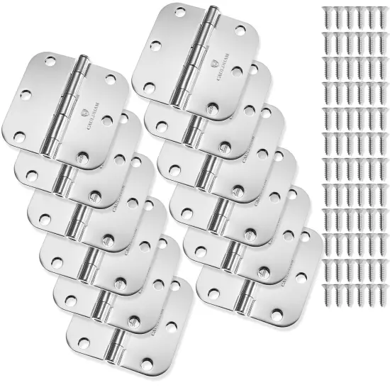 Cauldham Heavy-Duty 3-1/2" Interior Door Hinges with 5/8" Radius Corners - Polished Chrome {2}