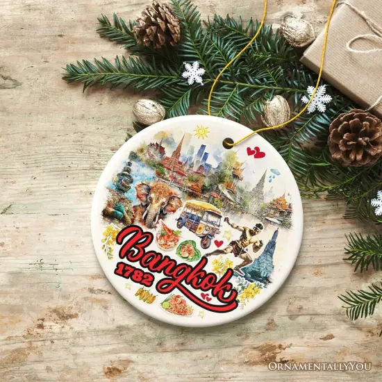 Lively Bangkok City Artistic Ceramic Ornament, Thailand Souvenir and Christmas Decor Keepsake {4}