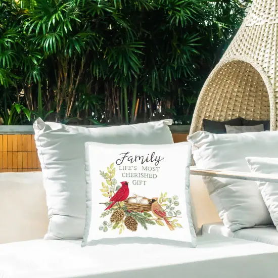 Family Phrase with Birds Design by Deb Strain Outdoor Printed Pillow  {2}