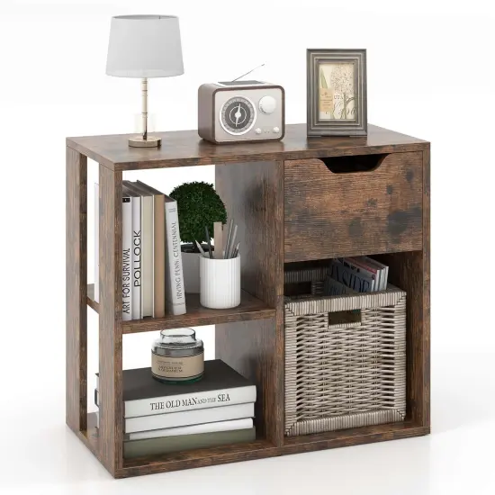 Costway 1/2 PCS 3-Cube Bookshelf 2-Tier Open Shelf Bookcase with Drawer Home Storage Organizer {1}