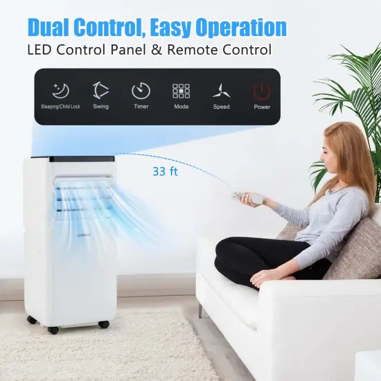 Costway 8000 BTU Portable Air Conditioner Cools up to 250 Sq.Ft with Fan & Dehumidifier 5000 BTU(8000BTU ASHRAE) {2}