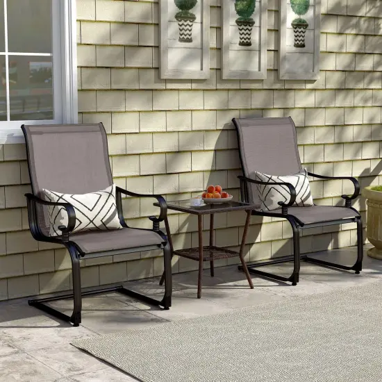 Costway Set of 2 Patio Chairs C-Spring Motion Chairs with Quick-drying & Breathable Fabric Brown/Gray {2}