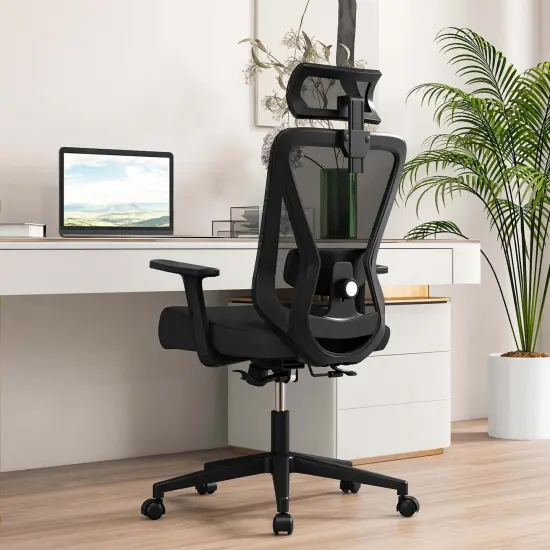 Costway Ergonomic Office Chair with Adjustable Lumbar Support Tilting Function Headrest Black {2}