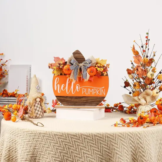 Wooden Autumn Hello Pumpkin Sign Table Top Decor {3}