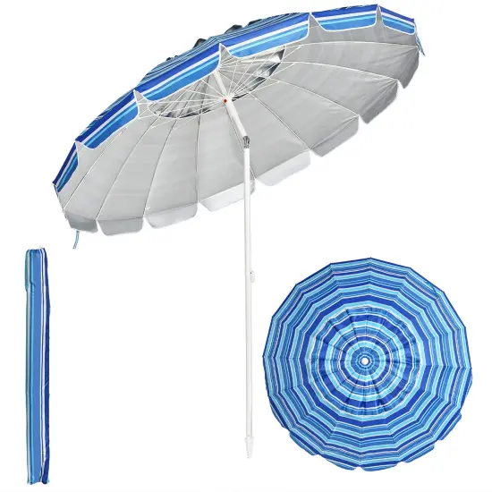 Costway 8 FT Beach Umbrella Outdoor Tilt Sunshade Sand Anchor W/Carry Bag {1}