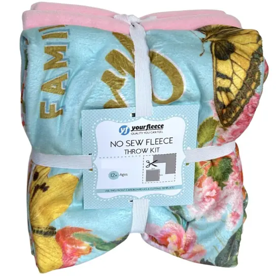 Family is Everything Silky Premium Fleece No-Sew Throw Kit (72 x 60) (Soft Pink) {1}